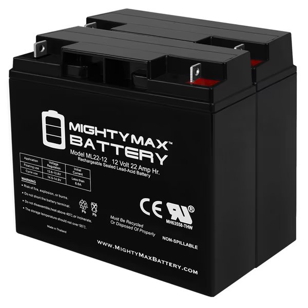 12V 22AH SLA Battery for Vector VEC022 450 Jump Starter - 2 Pack, Mighty Max Battery, Mfr#: ML22-12MP21141114668